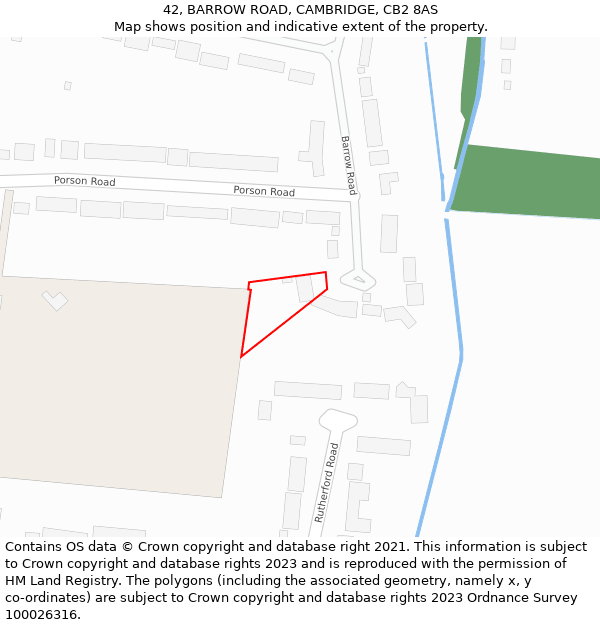 42, BARROW ROAD, CAMBRIDGE, CB2 8AS: Location map and indicative extent of plot