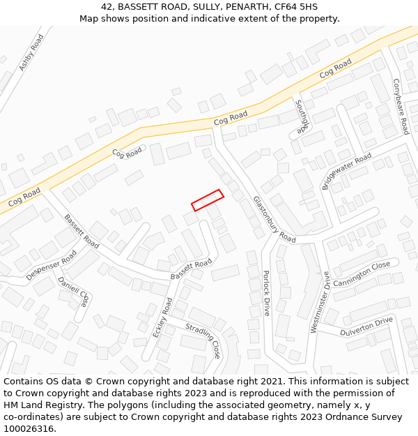 42, BASSETT ROAD, SULLY, PENARTH, CF64 5HS: Location map and indicative extent of plot