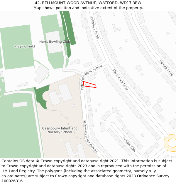 42, BELLMOUNT WOOD AVENUE, WATFORD, WD17 3BW: Location map and indicative extent of plot