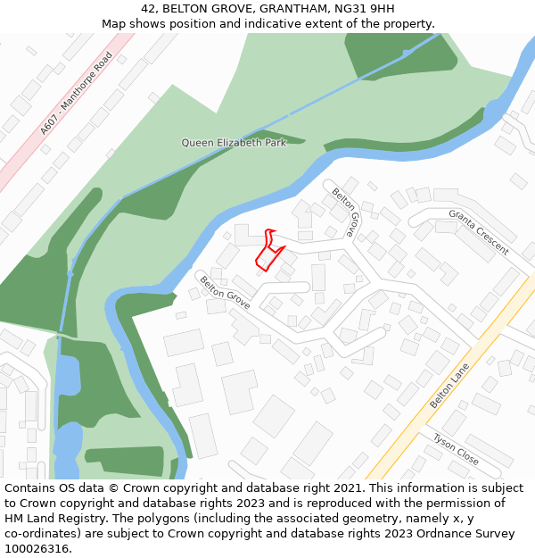 42, BELTON GROVE, GRANTHAM, NG31 9HH: Location map and indicative extent of plot