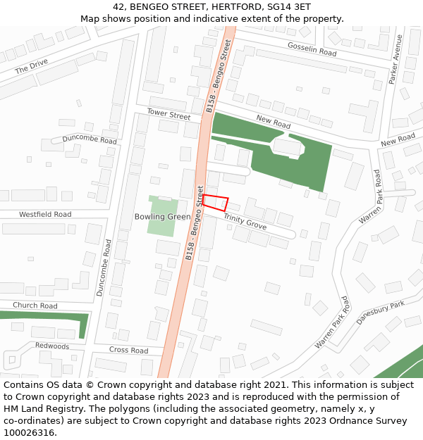 42, BENGEO STREET, HERTFORD, SG14 3ET: Location map and indicative extent of plot