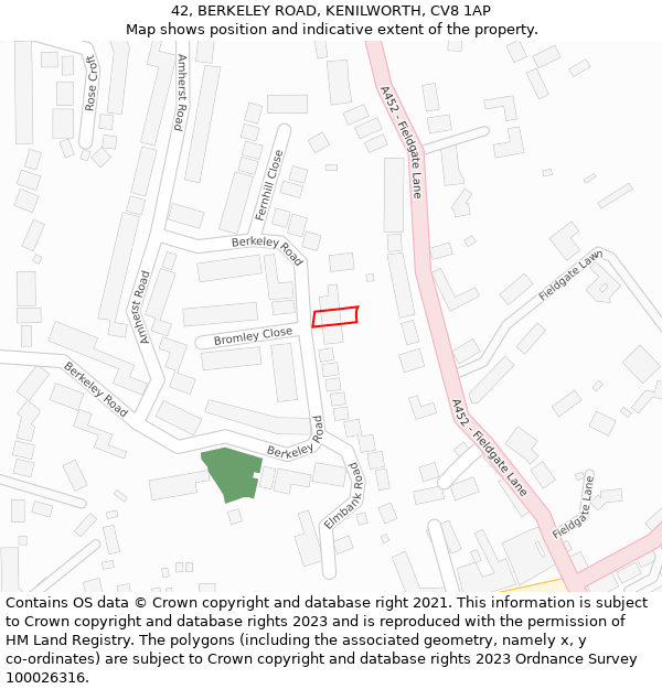 42, BERKELEY ROAD, KENILWORTH, CV8 1AP: Location map and indicative extent of plot