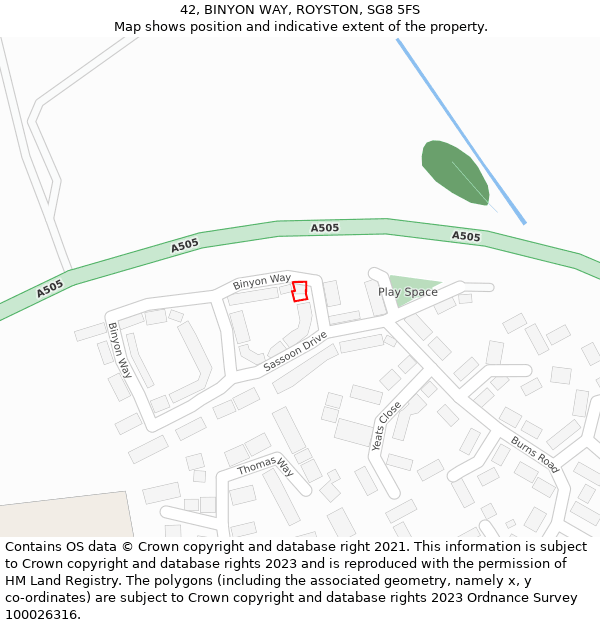 42, BINYON WAY, ROYSTON, SG8 5FS: Location map and indicative extent of plot