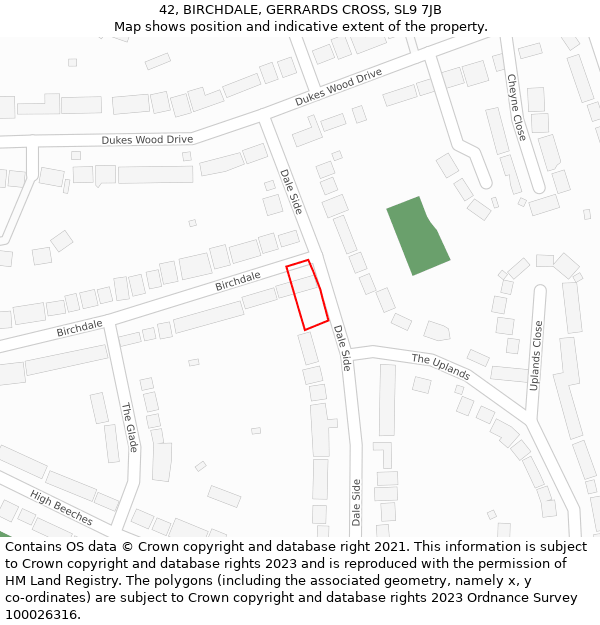 42, BIRCHDALE, GERRARDS CROSS, SL9 7JB: Location map and indicative extent of plot