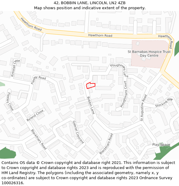 42, BOBBIN LANE, LINCOLN, LN2 4ZB: Location map and indicative extent of plot