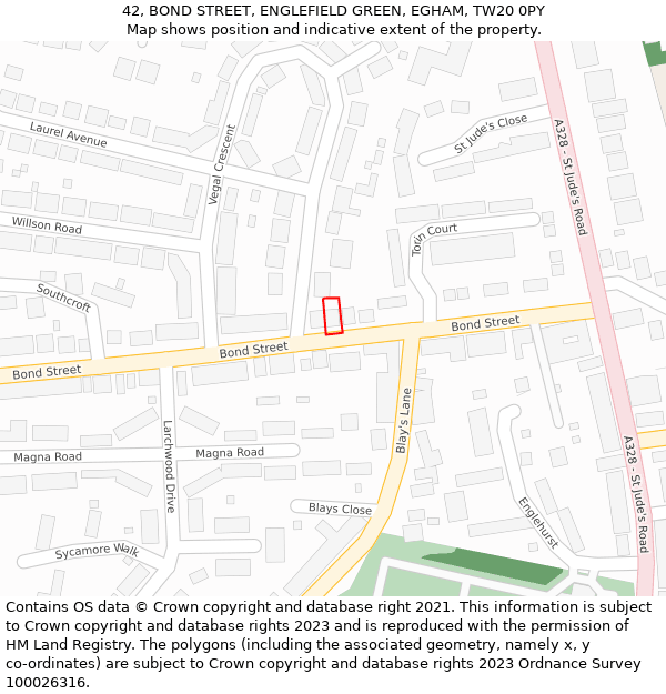 42, BOND STREET, ENGLEFIELD GREEN, EGHAM, TW20 0PY: Location map and indicative extent of plot