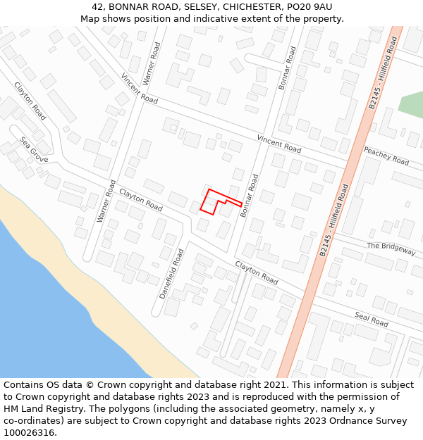 42, BONNAR ROAD, SELSEY, CHICHESTER, PO20 9AU: Location map and indicative extent of plot