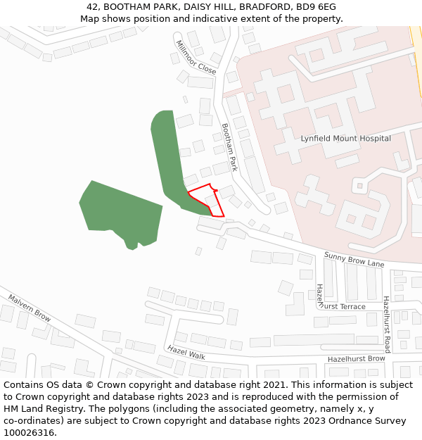 42, BOOTHAM PARK, DAISY HILL, BRADFORD, BD9 6EG: Location map and indicative extent of plot