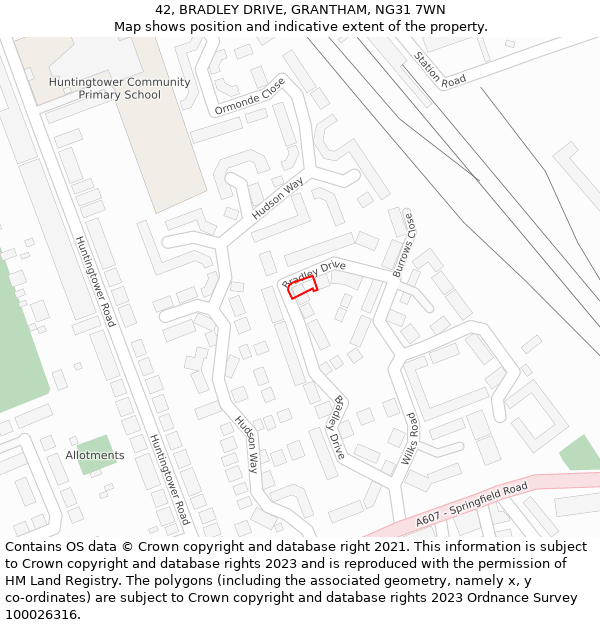 42, BRADLEY DRIVE, GRANTHAM, NG31 7WN: Location map and indicative extent of plot
