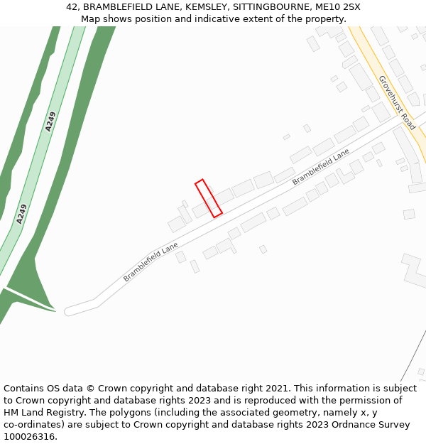 42, BRAMBLEFIELD LANE, KEMSLEY, SITTINGBOURNE, ME10 2SX: Location map and indicative extent of plot