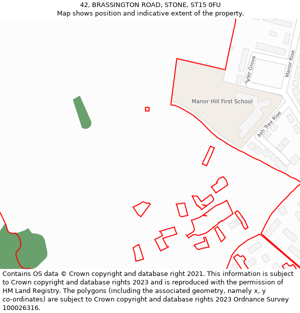 42, BRASSINGTON ROAD, STONE, ST15 0FU: Location map and indicative extent of plot