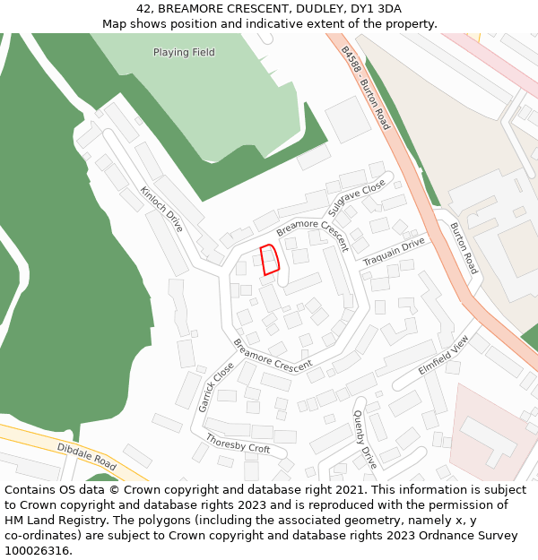 42, BREAMORE CRESCENT, DUDLEY, DY1 3DA: Location map and indicative extent of plot