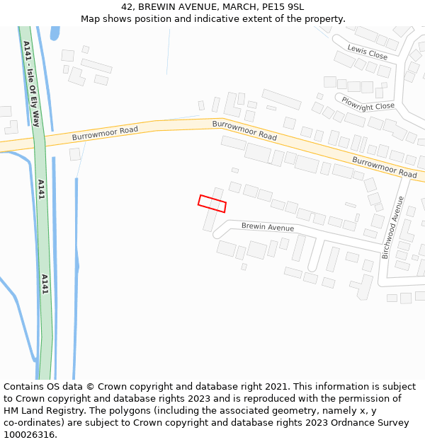 42, BREWIN AVENUE, MARCH, PE15 9SL: Location map and indicative extent of plot