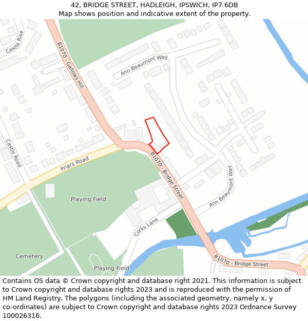 42, BRIDGE STREET, HADLEIGH, IPSWICH, IP7 6DB: Location map and indicative extent of plot
