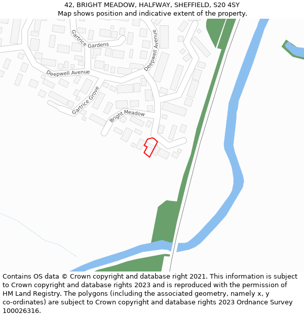 42, BRIGHT MEADOW, HALFWAY, SHEFFIELD, S20 4SY: Location map and indicative extent of plot