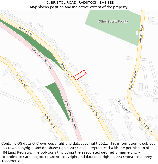 42, BRISTOL ROAD, RADSTOCK, BA3 3EE: Location map and indicative extent of plot