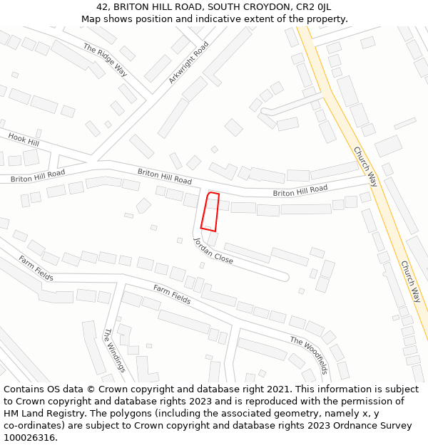 42, BRITON HILL ROAD, SOUTH CROYDON, CR2 0JL: Location map and indicative extent of plot