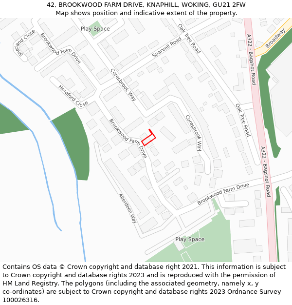 42, BROOKWOOD FARM DRIVE, KNAPHILL, WOKING, GU21 2FW: Location map and indicative extent of plot