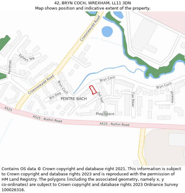 42, BRYN COCH, WREXHAM, LL11 3DN: Location map and indicative extent of plot