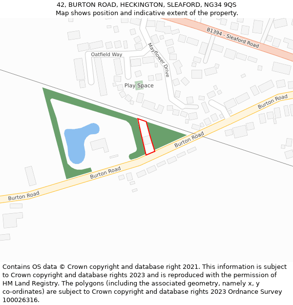 42, BURTON ROAD, HECKINGTON, SLEAFORD, NG34 9QS: Location map and indicative extent of plot