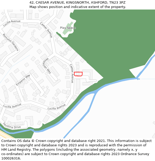 42, CAESAR AVENUE, KINGSNORTH, ASHFORD, TN23 3PZ: Location map and indicative extent of plot