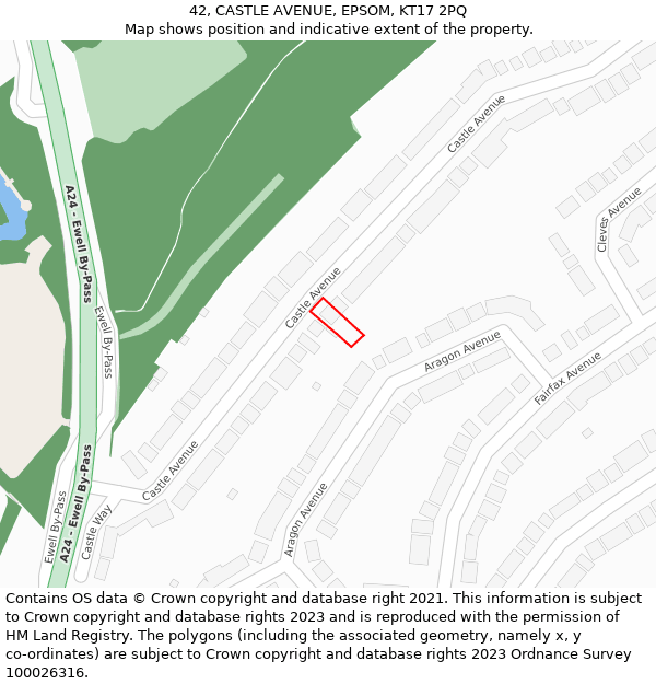 42, CASTLE AVENUE, EPSOM, KT17 2PQ: Location map and indicative extent of plot