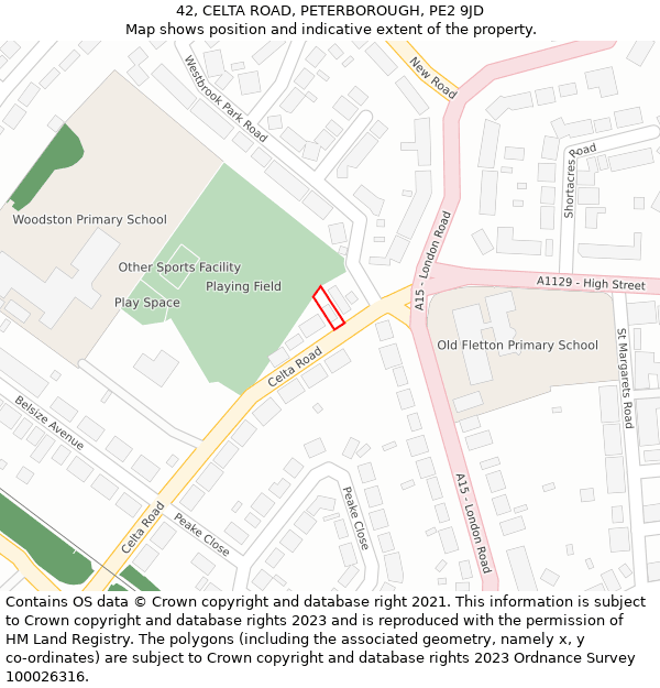 42, CELTA ROAD, PETERBOROUGH, PE2 9JD: Location map and indicative extent of plot