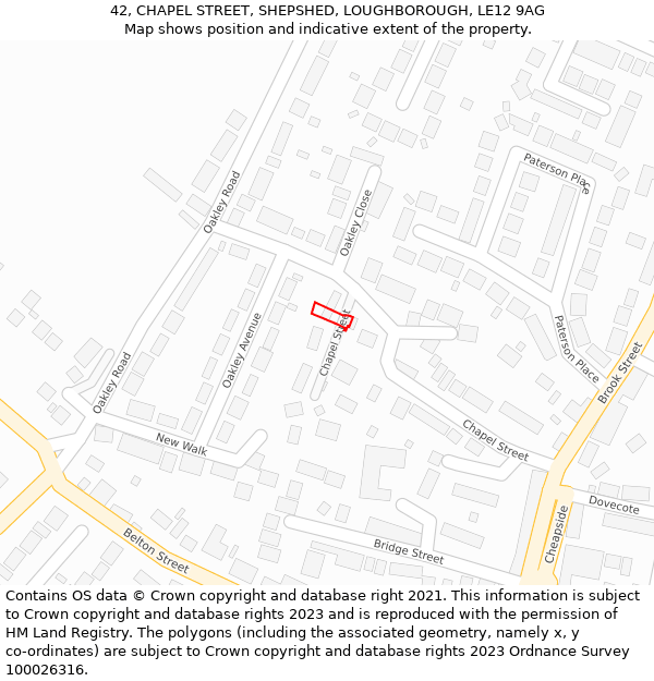 42, CHAPEL STREET, SHEPSHED, LOUGHBOROUGH, LE12 9AG: Location map and indicative extent of plot