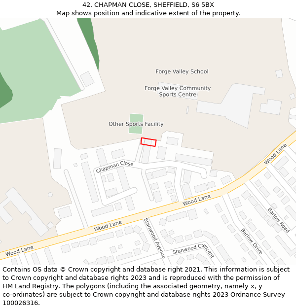 42, CHAPMAN CLOSE, SHEFFIELD, S6 5BX: Location map and indicative extent of plot