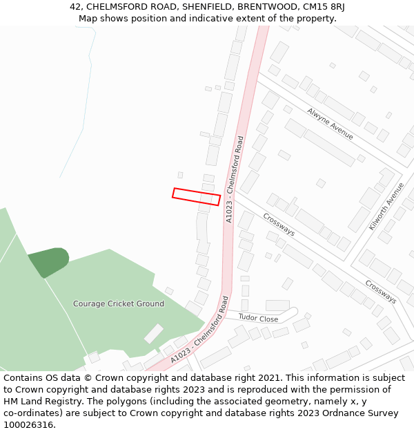 42, CHELMSFORD ROAD, SHENFIELD, BRENTWOOD, CM15 8RJ: Location map and indicative extent of plot