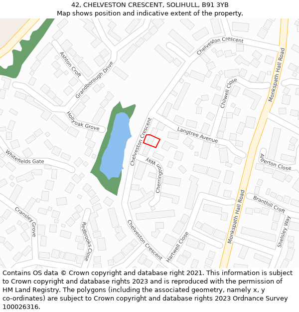 42, CHELVESTON CRESCENT, SOLIHULL, B91 3YB: Location map and indicative extent of plot