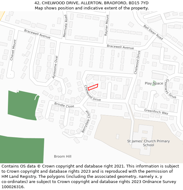 42, CHELWOOD DRIVE, ALLERTON, BRADFORD, BD15 7YD: Location map and indicative extent of plot