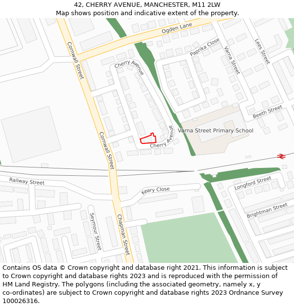 42, CHERRY AVENUE, MANCHESTER, M11 2LW: Location map and indicative extent of plot