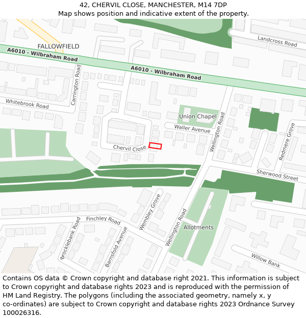 42, CHERVIL CLOSE, MANCHESTER, M14 7DP: Location map and indicative extent of plot