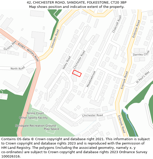 42, CHICHESTER ROAD, SANDGATE, FOLKESTONE, CT20 3BP: Location map and indicative extent of plot