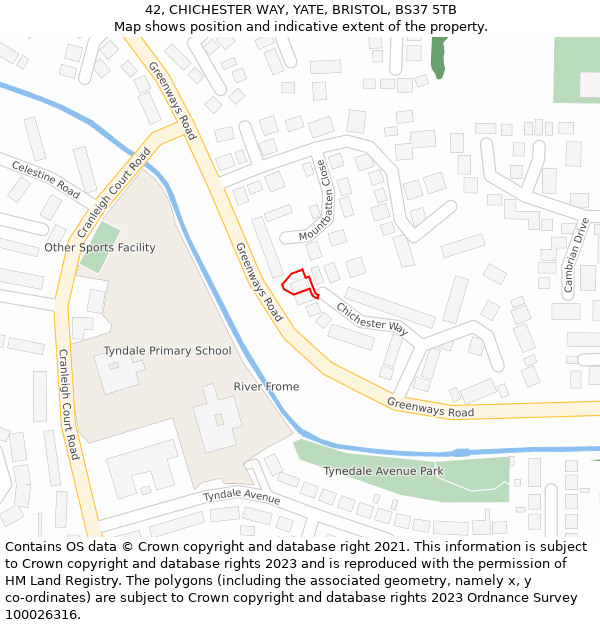 42, CHICHESTER WAY, YATE, BRISTOL, BS37 5TB: Location map and indicative extent of plot