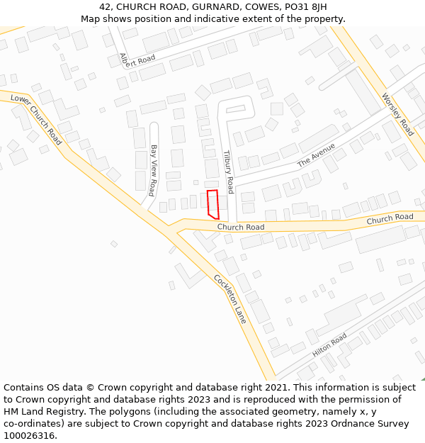 42, CHURCH ROAD, GURNARD, COWES, PO31 8JH: Location map and indicative extent of plot