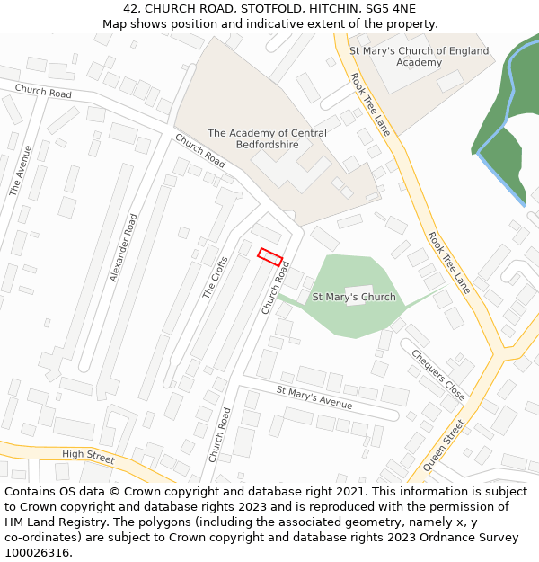 42, CHURCH ROAD, STOTFOLD, HITCHIN, SG5 4NE: Location map and indicative extent of plot