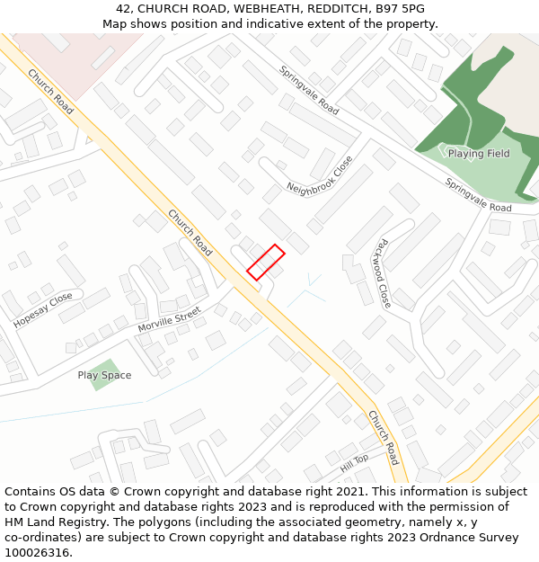 42, CHURCH ROAD, WEBHEATH, REDDITCH, B97 5PG: Location map and indicative extent of plot