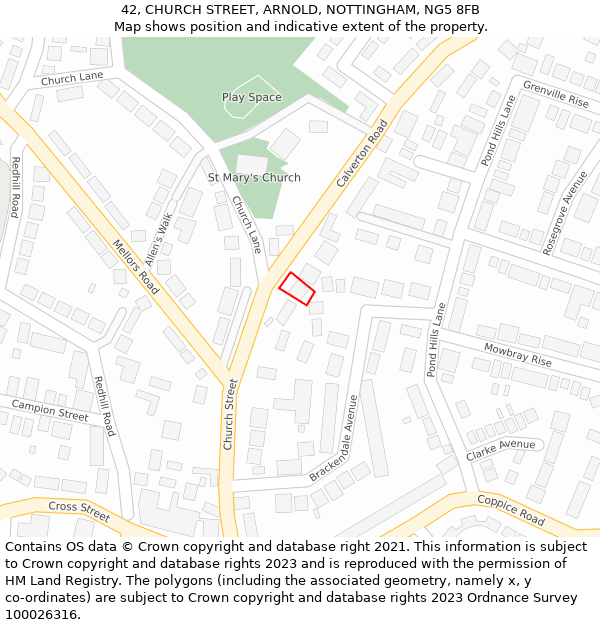42, CHURCH STREET, ARNOLD, NOTTINGHAM, NG5 8FB: Location map and indicative extent of plot