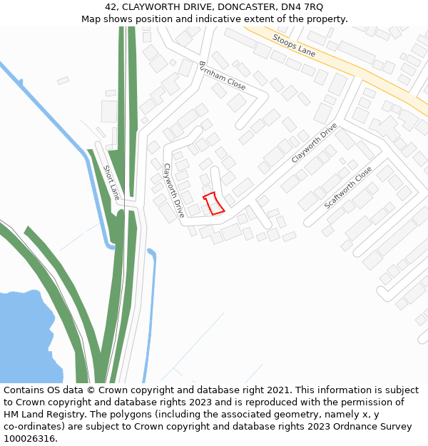 42, CLAYWORTH DRIVE, DONCASTER, DN4 7RQ: Location map and indicative extent of plot