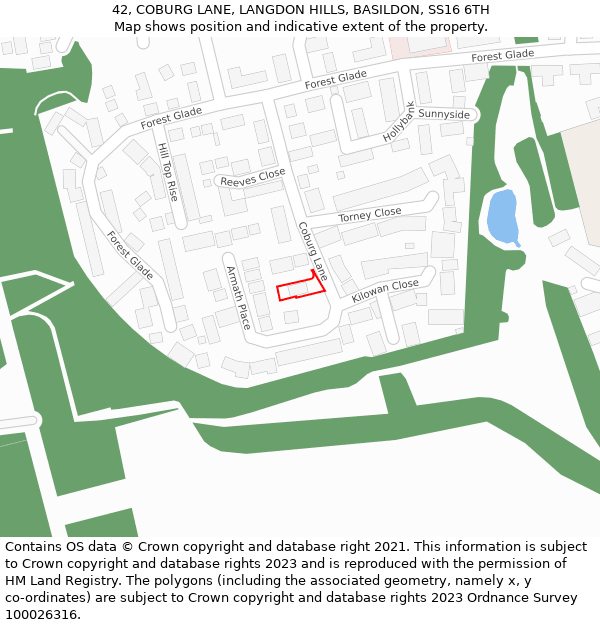 42, COBURG LANE, LANGDON HILLS, BASILDON, SS16 6TH: Location map and indicative extent of plot