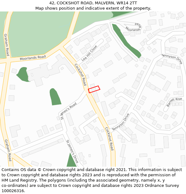 42, COCKSHOT ROAD, MALVERN, WR14 2TT: Location map and indicative extent of plot