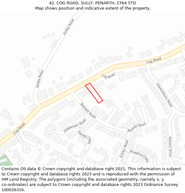 42, COG ROAD, SULLY, PENARTH, CF64 5TD: Location map and indicative extent of plot