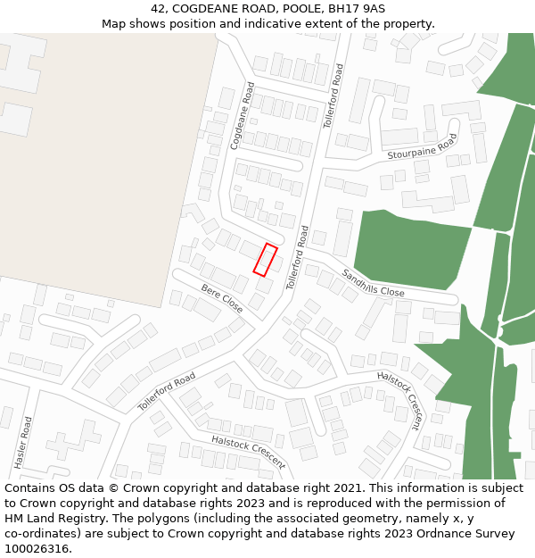 42, COGDEANE ROAD, POOLE, BH17 9AS: Location map and indicative extent of plot