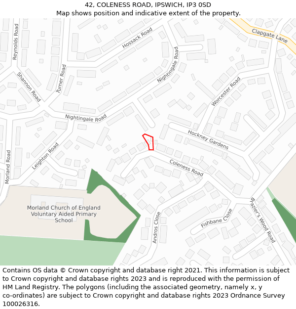 42, COLENESS ROAD, IPSWICH, IP3 0SD: Location map and indicative extent of plot