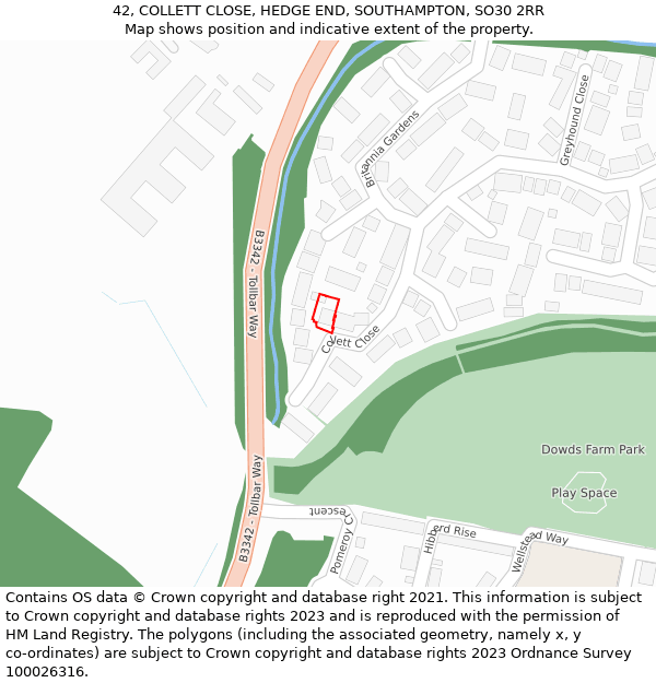 42, COLLETT CLOSE, HEDGE END, SOUTHAMPTON, SO30 2RR: Location map and indicative extent of plot