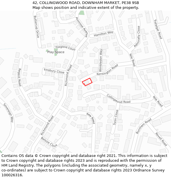 42, COLLINGWOOD ROAD, DOWNHAM MARKET, PE38 9SB: Location map and indicative extent of plot