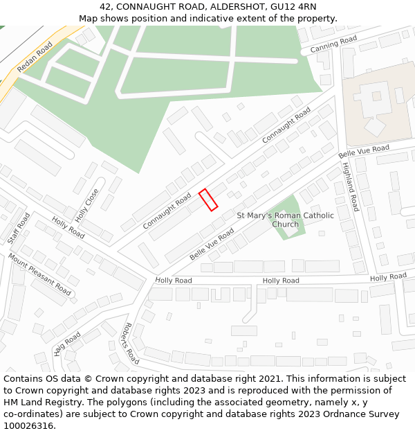 42, CONNAUGHT ROAD, ALDERSHOT, GU12 4RN: Location map and indicative extent of plot