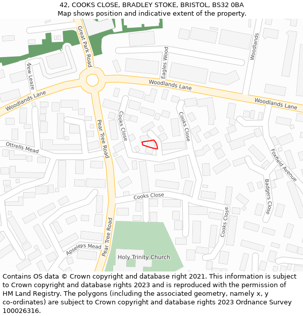 42, COOKS CLOSE, BRADLEY STOKE, BRISTOL, BS32 0BA: Location map and indicative extent of plot